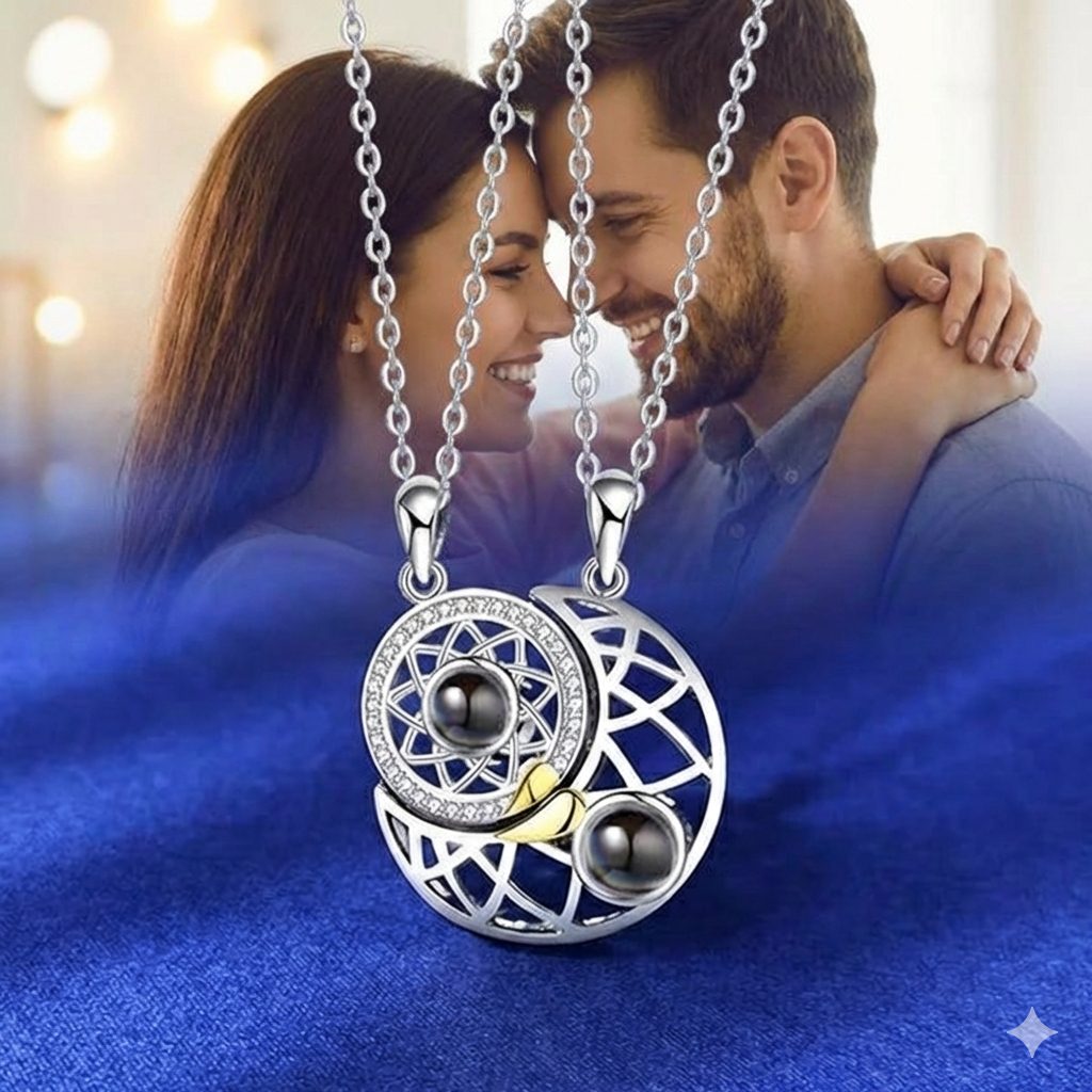 Collar Sol y Luna Proyección Te amo en 100 idiomas. Especial San Valentín!💝